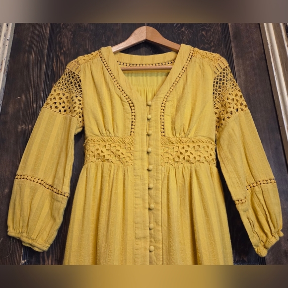 Diane Von Furstenberg 'Gigi' Mustard Yellow Long Sleeve Embroidered Lace Dress - Picture 8 of 13